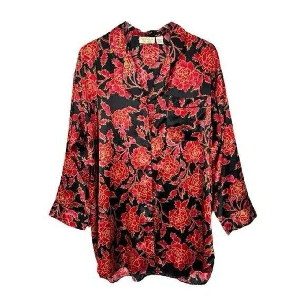VS victorias Secret Gold Label Vintage Floral Button Down LS‎ Sleep Shirt SZ M